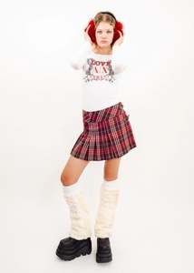 Tartan wool pleated mini skirt with leather buckles