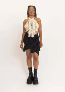 February Drop: Silk ruffle front halter with beading