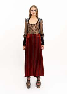 Egyptian Shahi Silk Maxi Skirt- red/ black stripe
