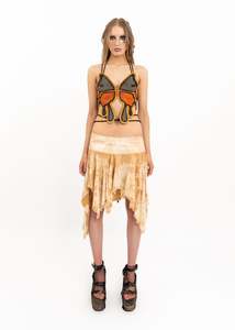 Independent Designer: Leather Butterfly Halter Top- Tan/ Orange
