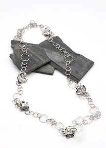 Sterling silver waist chain with hand sculpted flowers