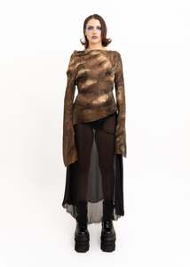Independent Designer: Silk asymmetric drape top- dark brown