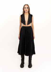 Comme Des Garcons: AD2020 Knife pleated satin midi skirt