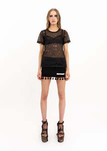 Floral laser cut out mesh t-shirt
