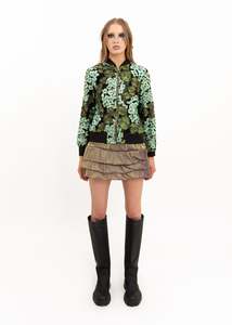 Bb Vintage: Beaded floral embroidered mesh bomber jacket