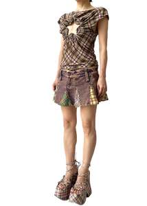 Tops: Tartan star cut out top