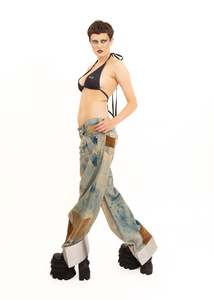 Jeans Pants: Steel plated patchwork jeans