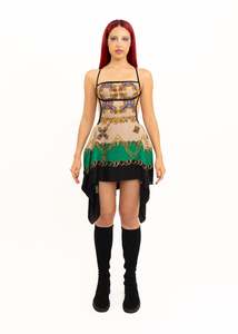 Odyssey Silk Scarf Dress- green/ beige