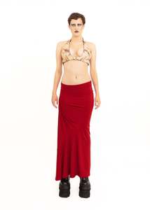 Hand painted leather halter bikini top- red