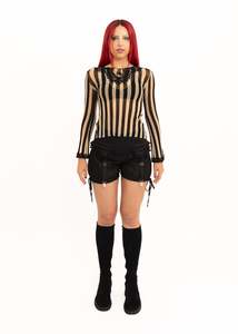 Vintage Femme Womenswear: 90s vintage striped mesh top with lace trims