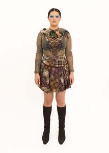 Asymmetric clashing tartan skirt