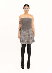 Drop waist pleated tartan skirt