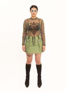 Leather trim mini skirt