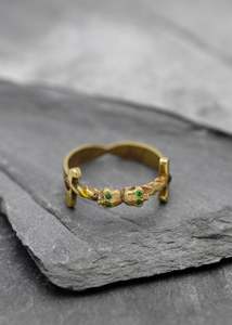 Jewellery: Double skull dagger ring- 14k gold plate