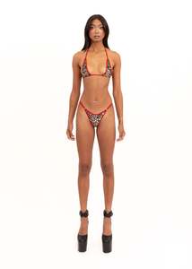 Lingerie Swimwear: Micro Triangle Bikini Set- Leopard/ Red
