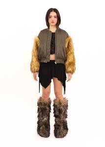 Bomber jacket with faux fur sleeves
