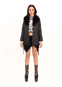 Bb Vintage: Japanese vintage leather coat with Mongolian sheepskin collar