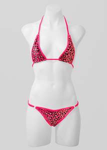 Lingerie Swimwear: Micro Triangle Bikini Set- Hot Pink Leopard Print Velvet