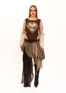 Heart Cut Out Leotard- Brown