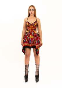 Odyssey Silk Scarf Dress- deep red tassel