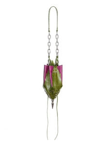 Leather Rosebud Bag- Green/ Magenta