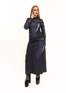 Liminal Skirt- Blue Trompe L'oeil Denim