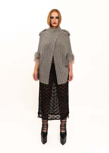 Yak wool cape/ poncho with Mongolian sheepskin trim
