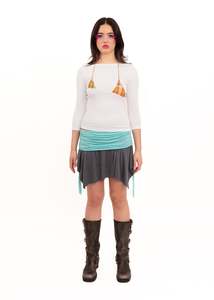 Off Cut Boat Neck Tee- white/ orange tartan