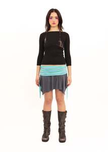 Off Cut Boat Neck Tee- black/ brown tartan
