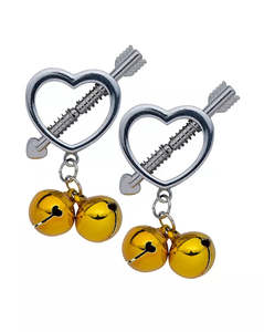 Kink - Heart Nipple Clamps with golden balls