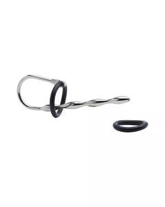 Kink - Stainless Steel with Silicone Ring Beaded Penis Plug 127mm x 8mm Weight 37g