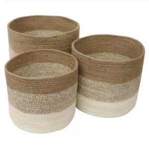 Baskets: Jute White/Natural Baskets Set of 3