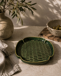 Kitchen Homewares: Verdant Honeycomb Ceramic Serving Tray