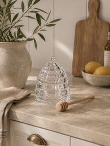 Kitchen Homewares: Glass Beehive Honey Jar with Wooden Dipper