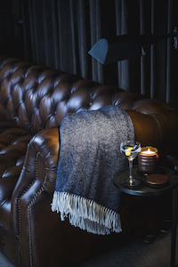 Blankets And Throws: Throw Blanket - Bronte by Moon - Navy Herringbone