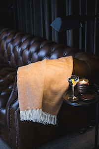 Blankets And Throws: Throw Blanket - Bronte by Moon - Saffron Herringbone