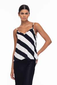 Essentials: Remi Top - Black/White Diagonal Stripe