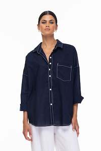 Summer Cotton: Defiant Shirt - Midnight/White Stitching