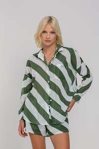 Holiday Collection: Defiant Shirt -  Dried Mint/Ivory Diagonal Stripe