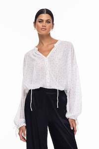 Shirts: Betty Blouse - White/Black Spots