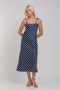 Bow Slip -  Navy with White Diagonal Pinstripe