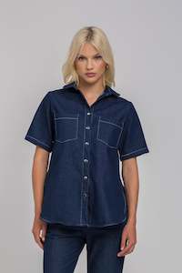 Felix Shirt - Denim Blue with White Topstitching