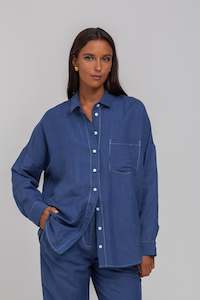 Defiant Shirt - Dark Sky with Contrast White Stitching & Buttons