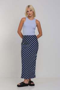 Saturday Skirt -  Navy with White Diagonal Pinstripe