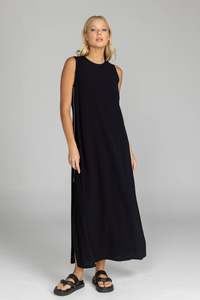 Embraced As One Dress - Black with Side Black/White Stripe