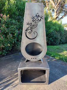Products: Teardrop Chiminea with Woodbox - Gecko - Blazen.Metal