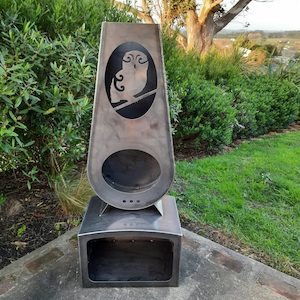 Products: Teardrop Chiminea with Woodbox - Morepork - Blazen.Metal