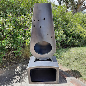 Products: Teardrop Chiminea with Woodbox - Southern Cross - Blazen.Metal