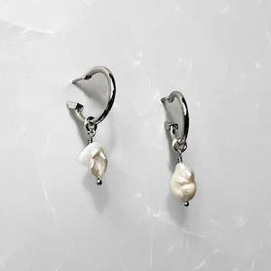 Baby Pearl Hoops - Silver