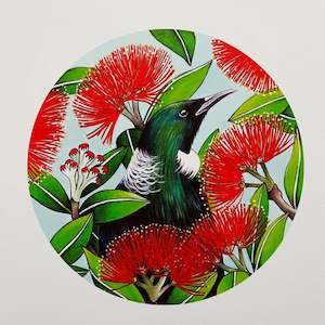 A4 Print - Tui with Pohutukawa